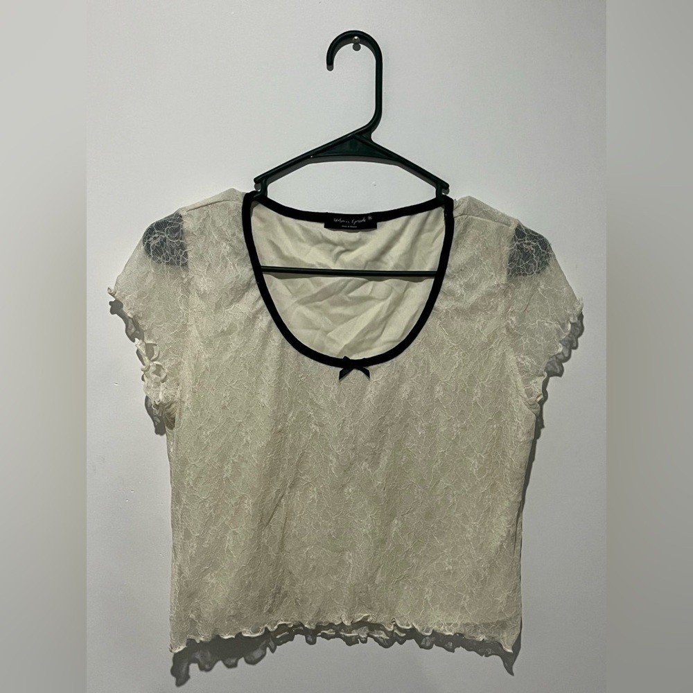 Urban Outfitters Cream Lace Blouse with Black Trim